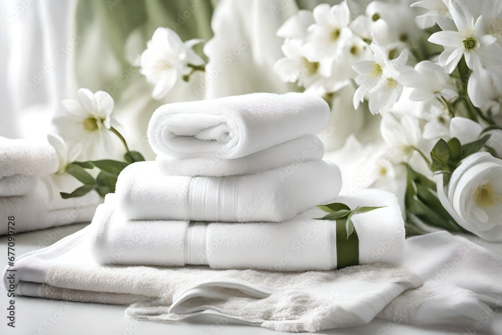 Towels with  white flower, Stack-O-Towels