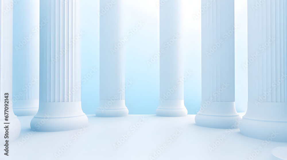 Beautiful airy widescreen minimalistic white and light blue architectural background banner with tilted columns. Beautiful airy widescreen minimalistic white and light blue architectural background banner with tilted columns.