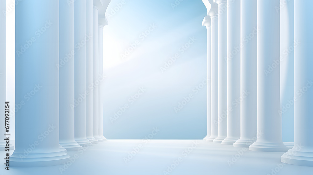 Beautiful airy widescreen minimalistic white and light blue architectural background banner with tilted columns. Beautiful airy widescreen minimalistic white and light blue architectural background banner with tilted columns.