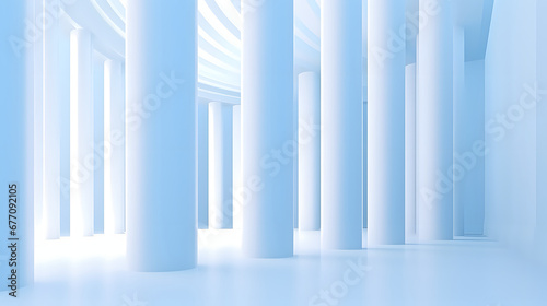 Beautiful airy widescreen minimalistic white and light blue architectural background banner with tilted columns.