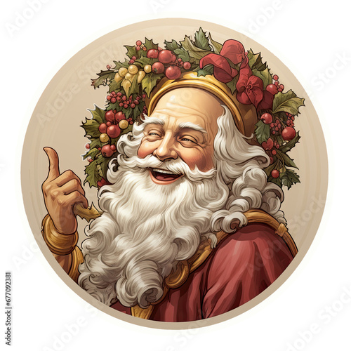 Happy Santa Sticker. Smiling Santer Claus. Joyful Father Christmas. Grinning Xmas Santa.