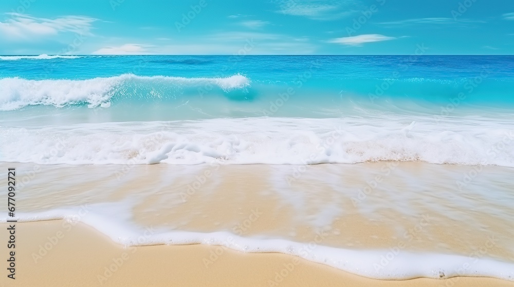 Waves on the beach clear sky background. Generative AI