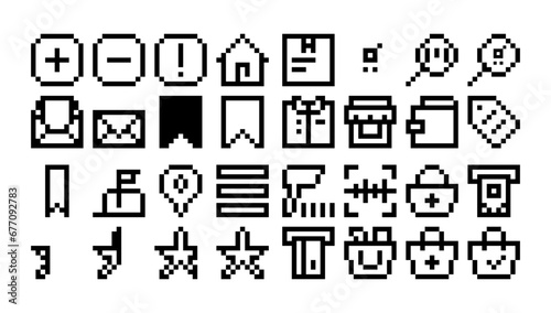 set of e-commerce icon pixel style vector