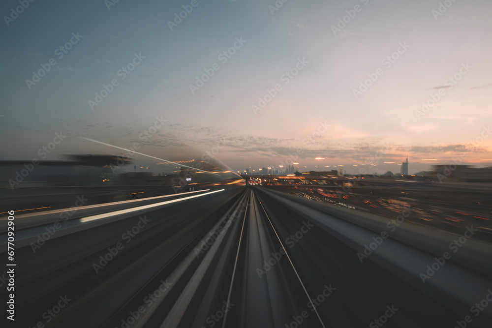 Long exposure from metro train in Dubai