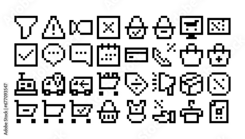 set of e-commerce icon pixel style vector