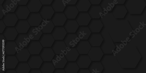 Seamless Background of abstract black 3d hexagon background design a dark honeycomb grid pattern. Abstract octagons dark 3d background. Black geometric background for design. 