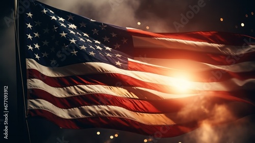 Abstract American Flag Bursting with Fireworks in Celebration of Citizens