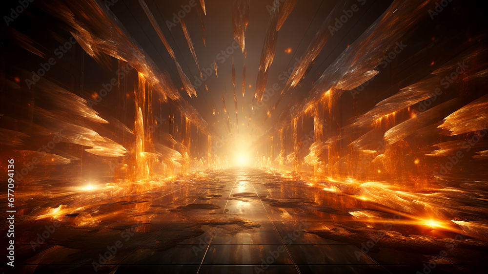 Futuristic transparent space glowing with fiery light