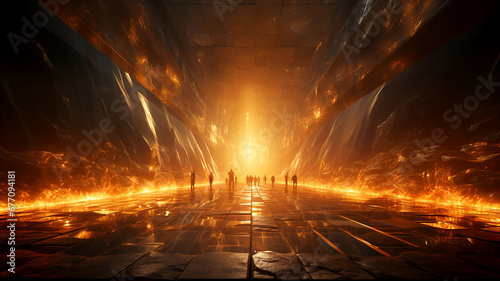 Futuristic transparent space glowing with fiery light