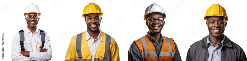 A set of Confident and Smiling Black Supervisor Engineer Portrayed with Professionalism and Positivity isolated on a transparent Background