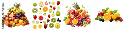 A seat of Assortment of Delicious Fruits isolated on a transparent Background