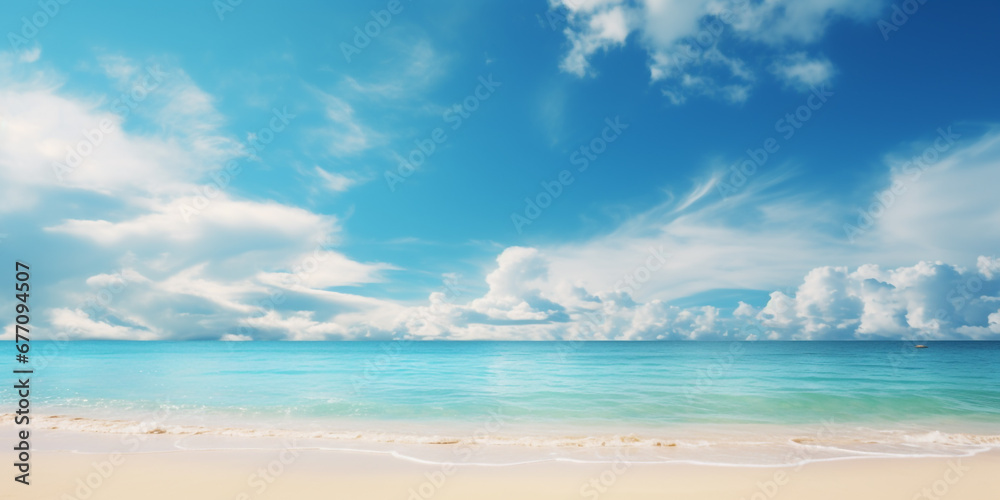 Abstract Defocused Bliss of a Tropical Summer Beach with Golden Sands, Turquoise Ocean, and Azure Sky A Vibrant Landscape for Summer Escape Sunny Serenity