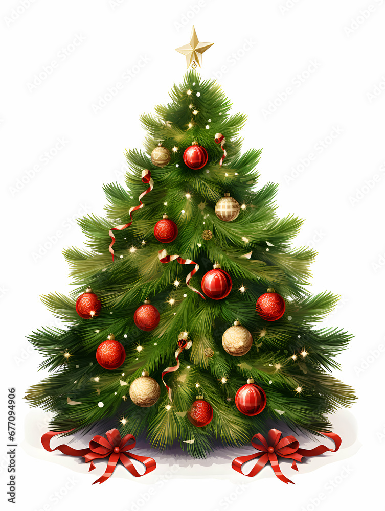 Illustration of a festive Christmas tree adorned with ornaments and gifts. Illustration of a festive Christmas tree adorned with ornaments and gifts.