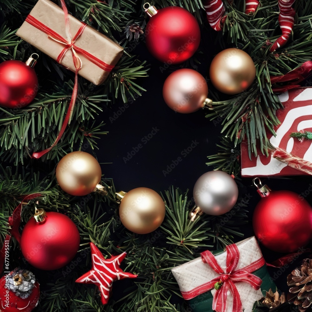 Christmas tree with decorations Christmas background with decorations and gifts Christmas tree with decorations Christmas background with decorations and gifts