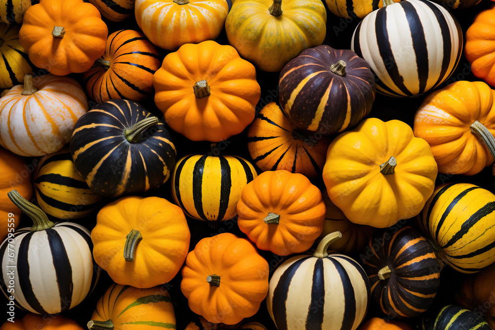 Thanksgiving background with pumpkins and squashes, Colorful pumpkins and gourds on autumn market Thanksgiving background with pumpkins and squashes, Colorful pumpkins and gourds on autumn market