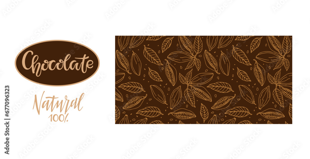 Chocolate wrapper. Brown Chocolate background with cocoa beans