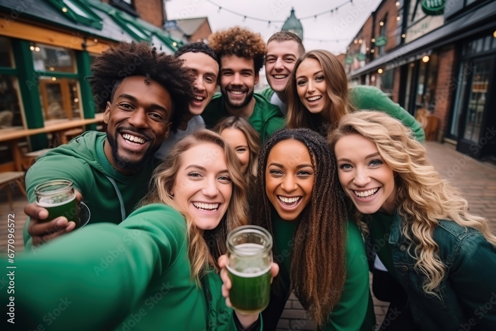Happy young friends celebrating St. Patrick's Day with drinks. Happy young friends celebrating St. Patrick's Day with drinks.