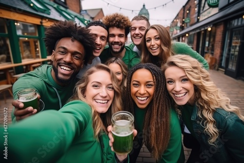 Happy young friends celebrating St. Patrick's Day with drinks. © Marcela Ruty Romero