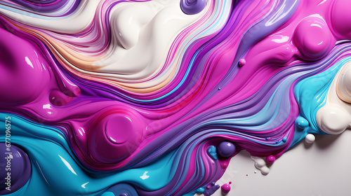 Bright abstract background. Flow of multi-colored paint with bubbles and lumps. Multicolored liquid, abstract 3D background. AI generative photo