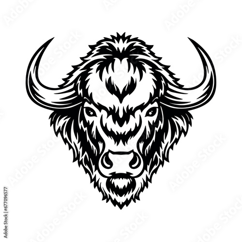 Buffalo head logo template. Vector illustration in black on white background
