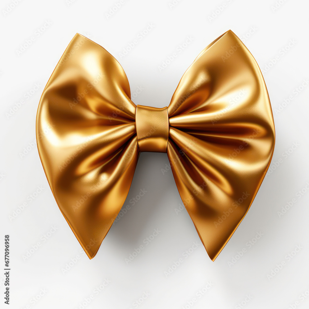 Single Gold Ribbon Bow on Clean White Background