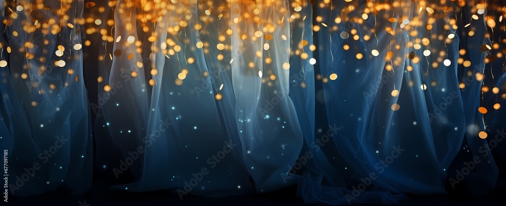 Golden glitter and blue bokeh lights create a sparkling, enchanting ...