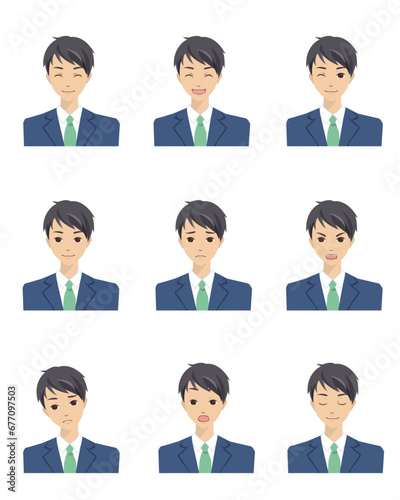 色々な表情をしたスーツ姿の男性のイラスト
