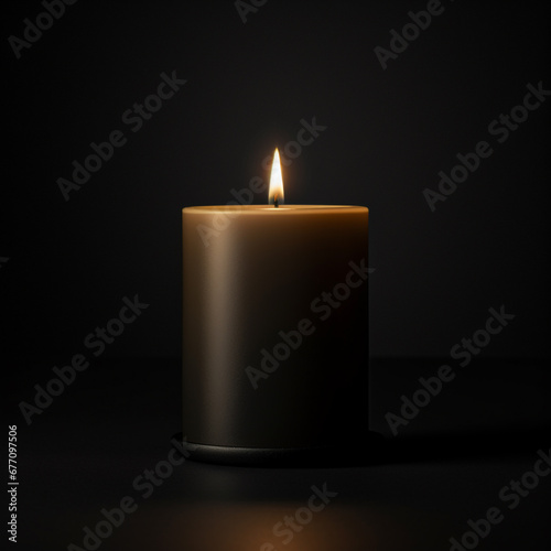 a black candle with a lit candle in dark background