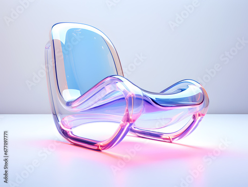 Christmas crystal glass Sleigh in 3D Illustration on blue and pink glowing background