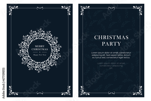 Merry Christmas and Happy New Year greeting card template. Vector illustrations for background, greeting card, party invitation card, website banner, social media banner, marketing material.