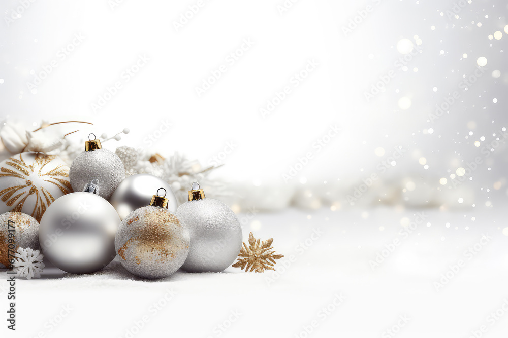 Fototapeta premium Christmas white background with christmas balls