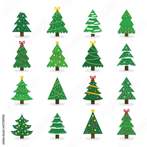 Cartoon pines icon vector illustration. Set of a christmas tree on isolated background. Green winter tree sign concept.