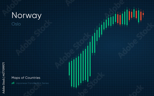 Norway map is shown in a chart with bars and lines. Japanese candlestick chart Series 