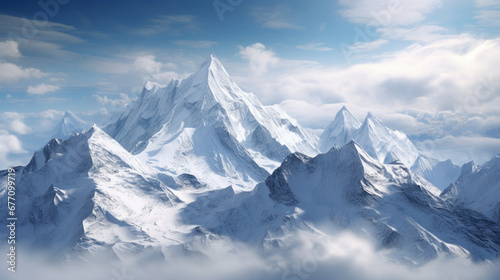a mountain range with snow-capped peaks photo