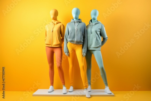 Colorful exercise clothing set on sport clothes mannequin Created with Generative AI technology.