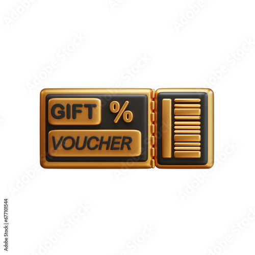 3D gift coupon. Shopping sale promotion. 3D Rendering icon e-commerce.