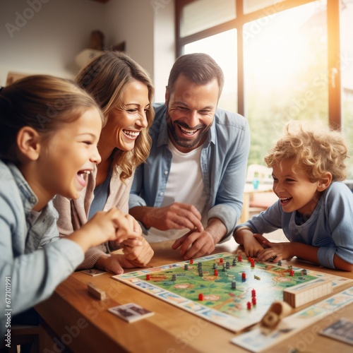 family playing board games or cards together