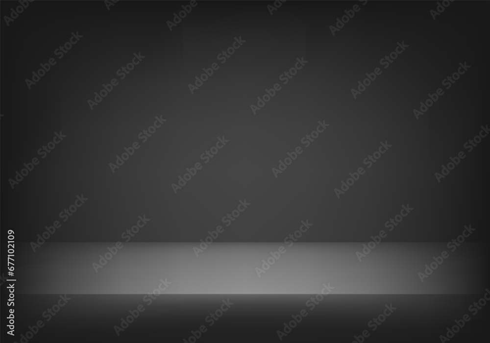 Black color studio background. Space for selling products on the website. Vector illustration. - obrazy, fototapety, plakaty 