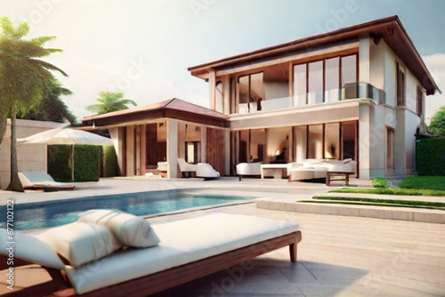 3d render luxury villa house ai generative © Aurangzaib