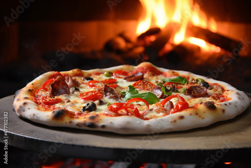 Savory Wood-Fired Pizza Fresh from the Oven with Rustic Charm