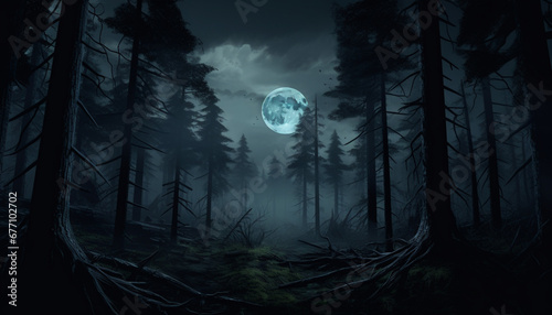 halloween night scene with moon generating by AI technology