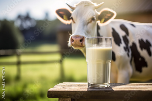 Farm Fresh Milk: Glass of Creamy Goodness with Blurry Cow Background
