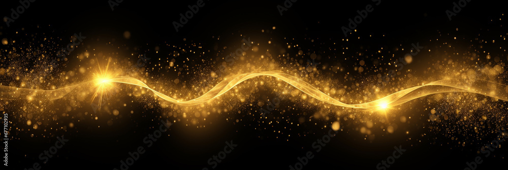 Obraz premium Abstract golden wave lights lines on black background