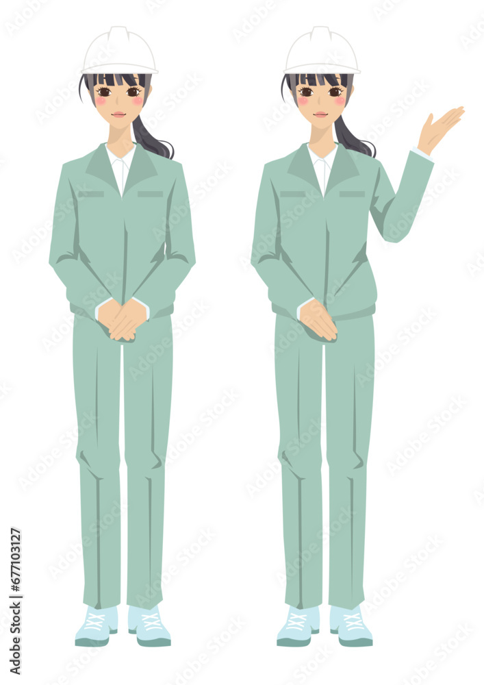 作業姿の若い女性のイラストセット1 作業姿の若い女性のイラストセット1