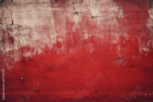 Red Vintage Grunge Background: Worn Wall with Chipped Paint