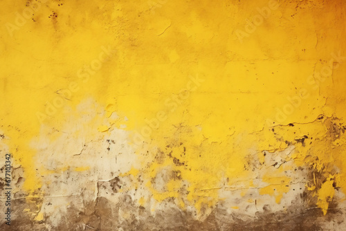 Yellow Vintage Grunge Background: Worn Wall with Chipped Paint