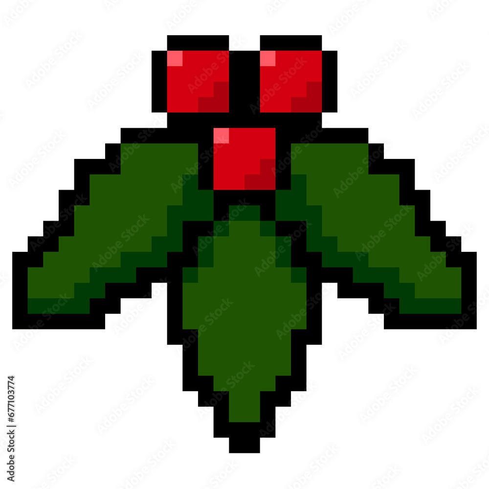 Fototapeta premium Holly berry Christmas pixel art style
