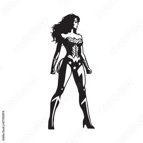 Dynamic Wonder Woman Poses: Explore the Iconic Superheroine's Presence and Strength in a Series of Captivating Vector Silhouettes, Tailored for Versatile Stock Imagery