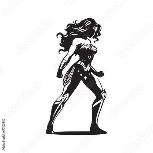 Fototapeta Naklejka Na Ścianę i Meble -  Wonder Woman Elegance in Silhouette: A Captivating Collection of Black and White Vector Illustrations Showcasing the Superheroine's Power and Grace, Perfect for Stock Use.
