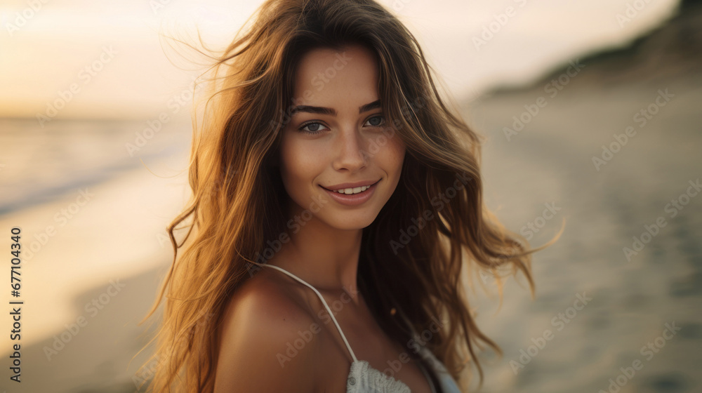 A girl smile on beach ,close up_1